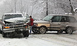 image of two-vehicle crash scene in snow